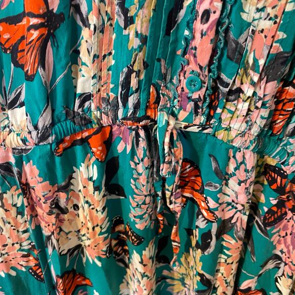 Torrid Green Floral Stretch Challis Pintuck Tiered Midi Dress Plus Size 3 3X - Picture 8 of 11